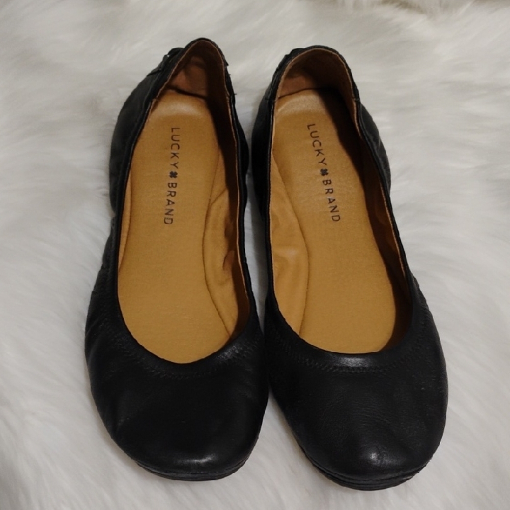 (#47) Lucky Brand Black Leather Ballet Flats Sz.11 - Picture 5 of 8